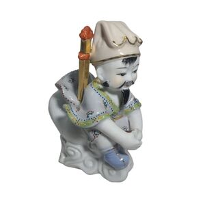Vintage Chinese Man w/ Tail On Clouds Porcelain Figure - 6½"H - Read Description